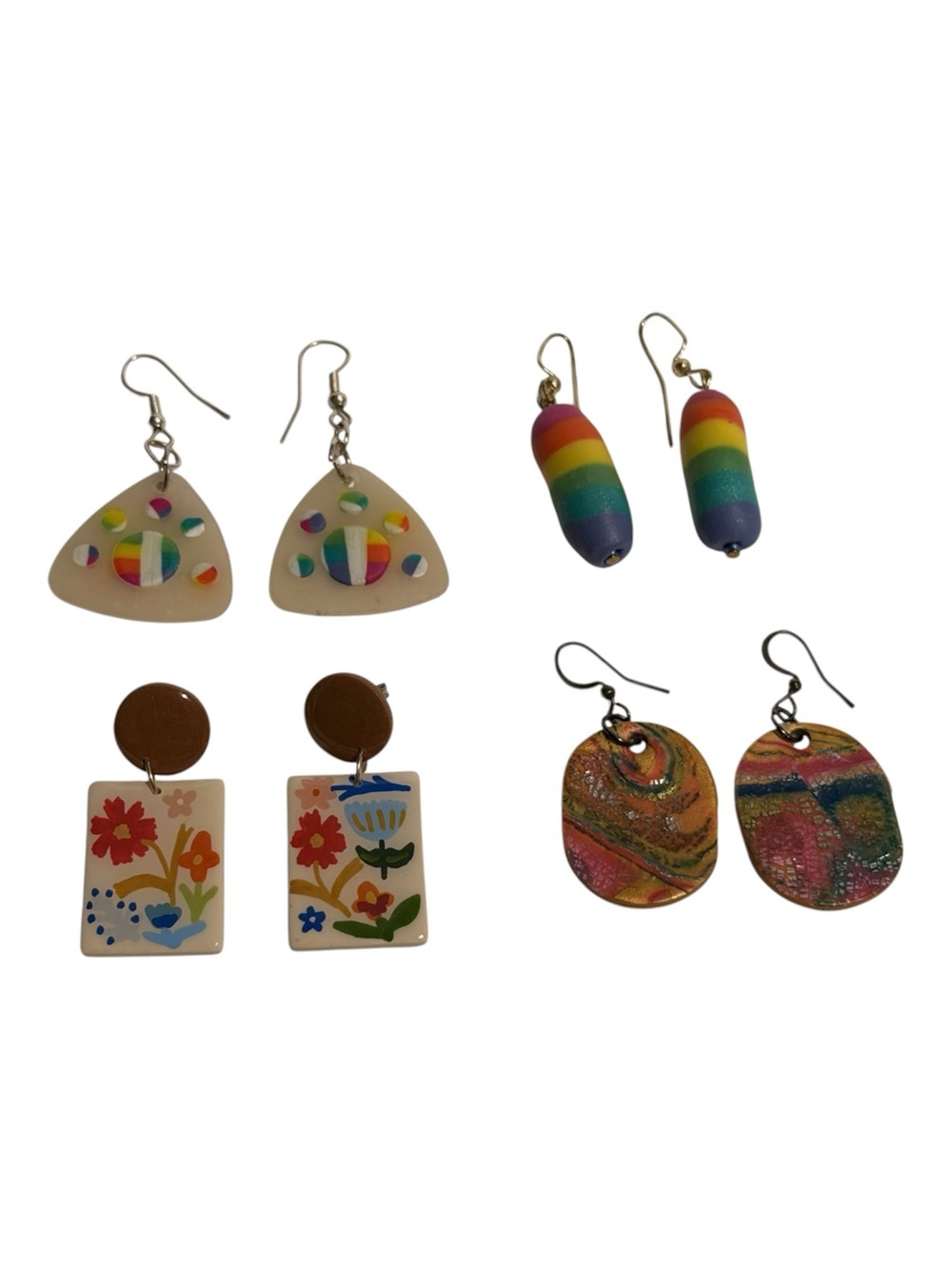 Colorful Flower Rainbow Abstract Earrings Lot of 4 Pr Nordic Hippie Fairy